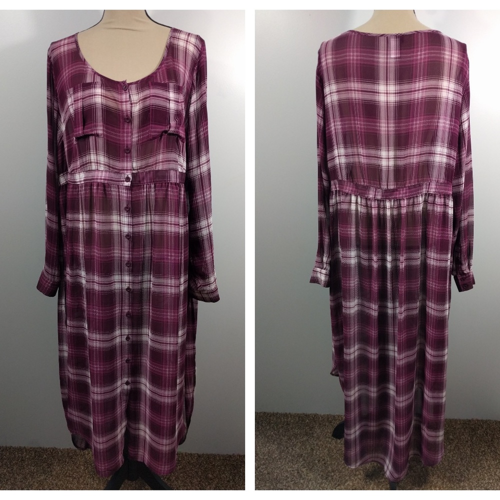 Torrid Dress Plaid Button Up Sheer 2X